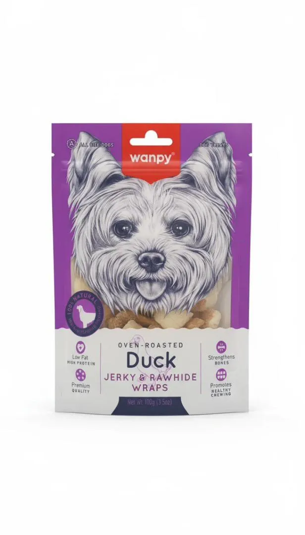 تشویقی سگ ونپی مدل دنتال اردک و پوست خام (Wanpy Duck Jerky & Rawhide Wraps) - وزن 100 گرم